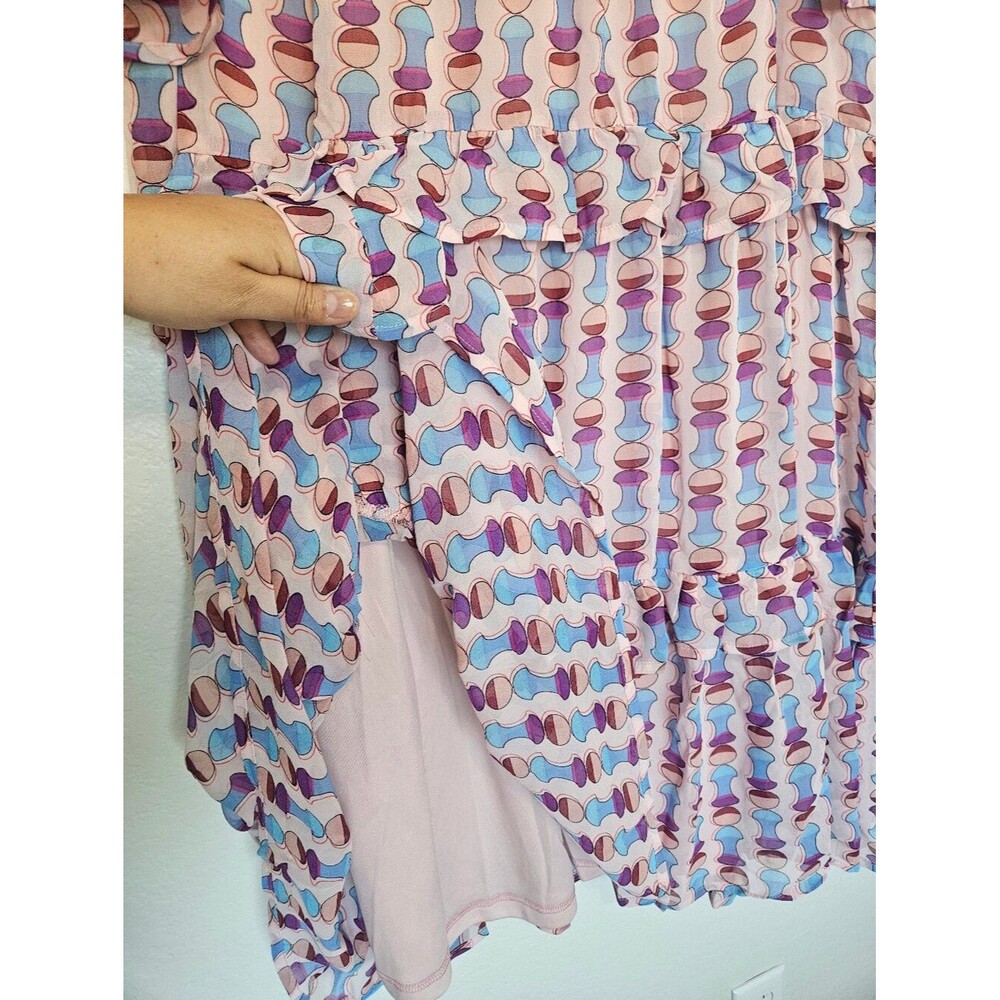NWT Easel | Geometric Ruffle Tiered Woven Sheer Dress Purple Womens 2X - Picture 7 of 9